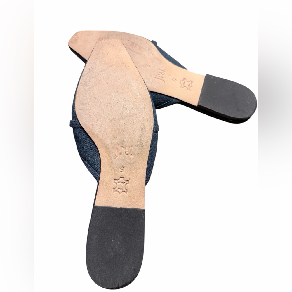 J. McLaughlin Denim Blue Pointed-Toe Bow Backless Mules - Picture 3 of 5
